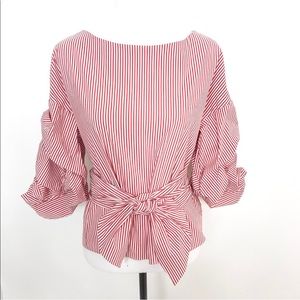 Zara Woman  Stripe ruffled wrap around Blouse